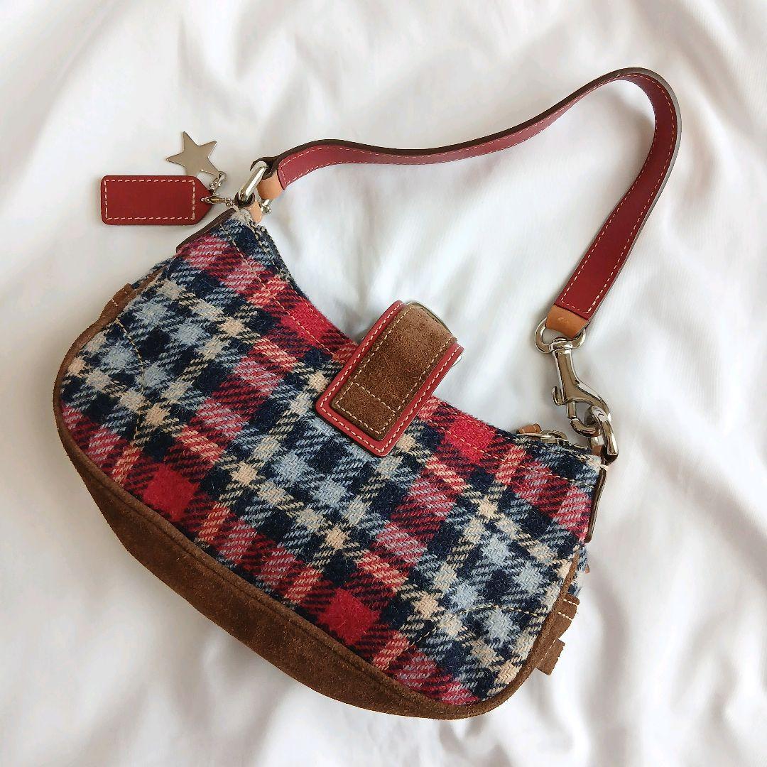 COACH　アクセサリーポーチ　ウール　スエード　チェック柄　ソーホー