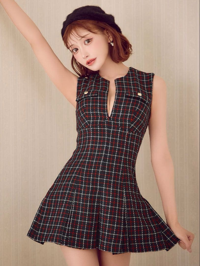 【タグ付き新品】DEA チェック ノースリーブ ミニドレス キャバドレス XS