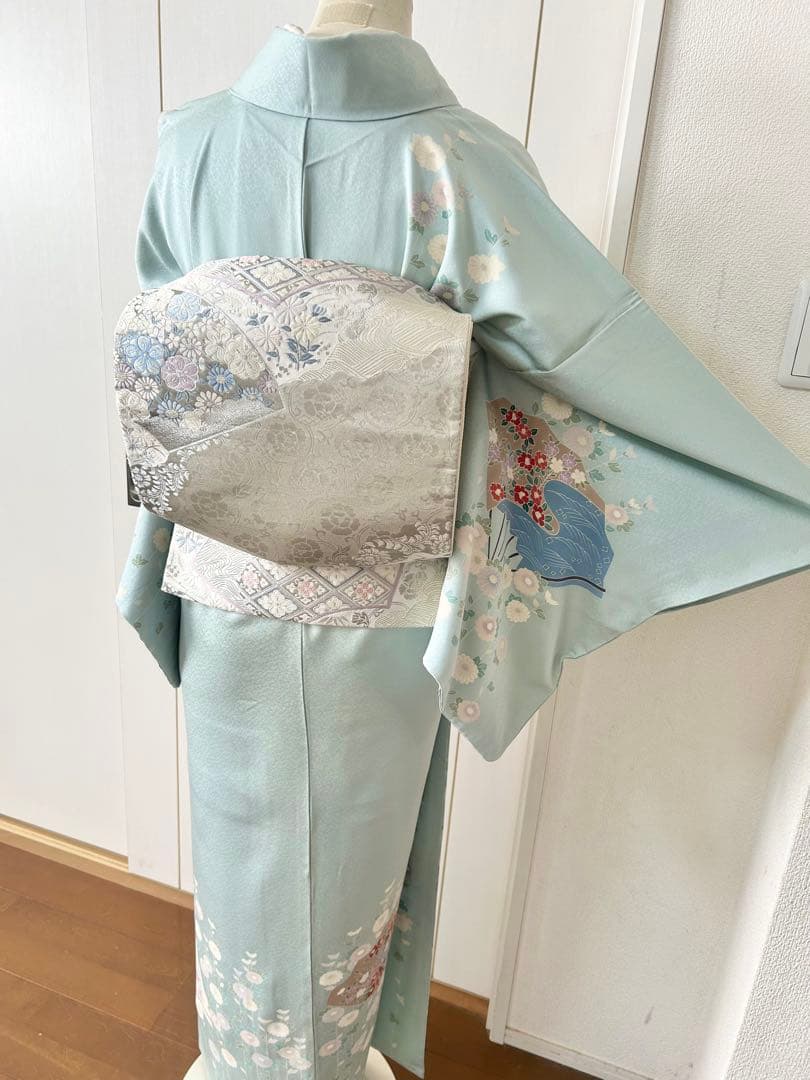 美品　人気の水色　正絹訪問着　フルセット4点　卒業式　入学式　七五三　お宮参り