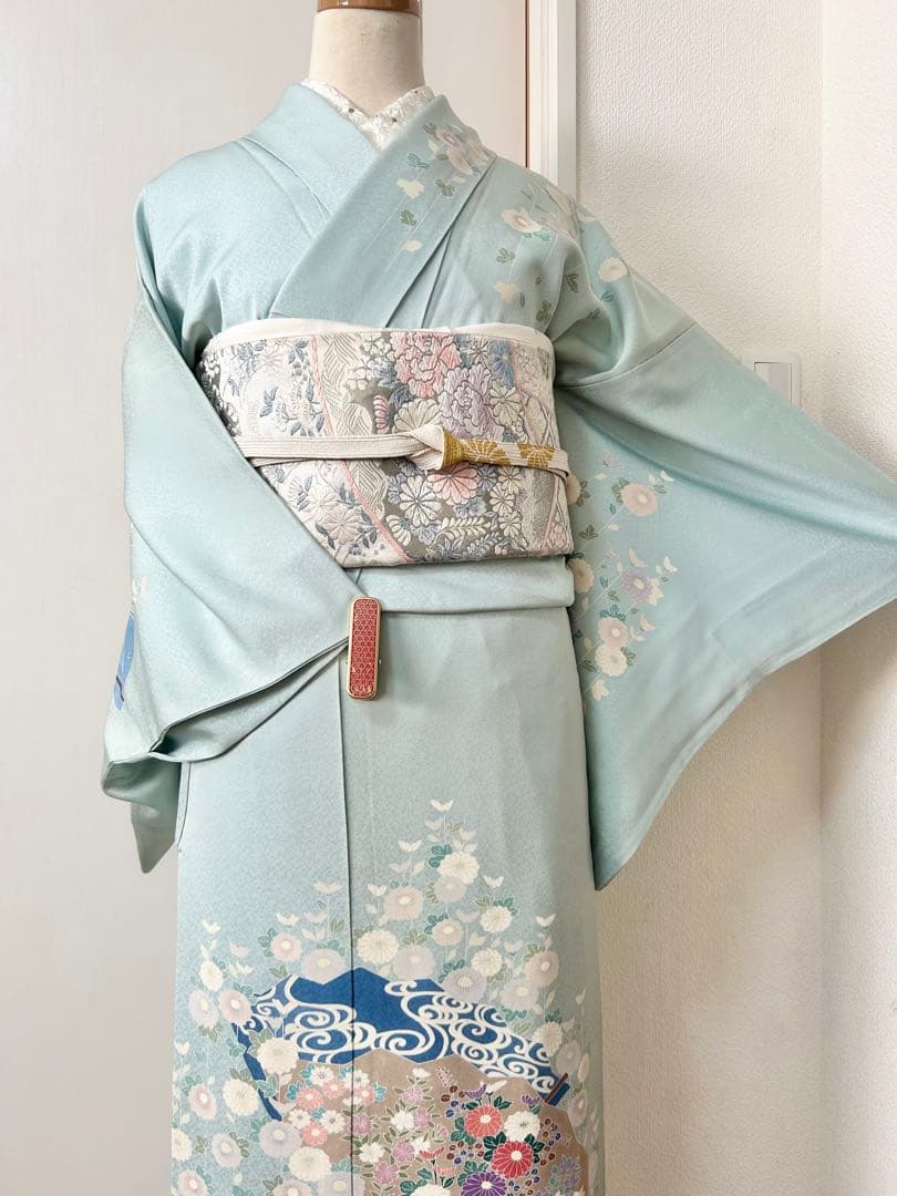 美品　人気の水色　正絹訪問着　フルセット4点　卒業式　入学式　七五三　お宮参り