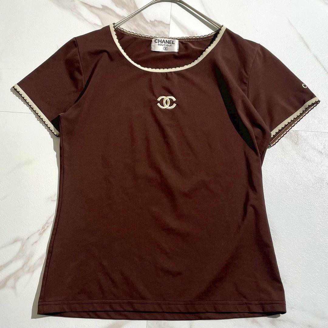 美品✨️CHANEL ココマーク刺繍 ロゴ ビンテージTシャツ エンブロイダリー