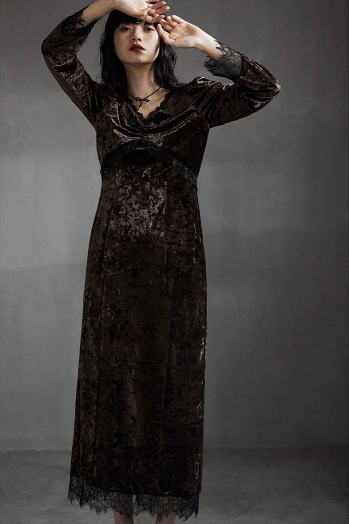 【etoll.】クラッシュベロアランジェリー風ドレス　S