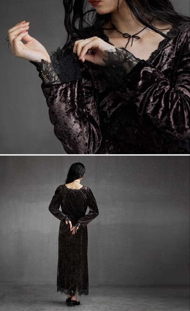 【etoll.】クラッシュベロアランジェリー風ドレス　S