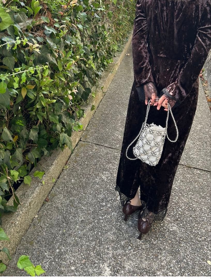 【etoll.】クラッシュベロアランジェリー風ドレス　S