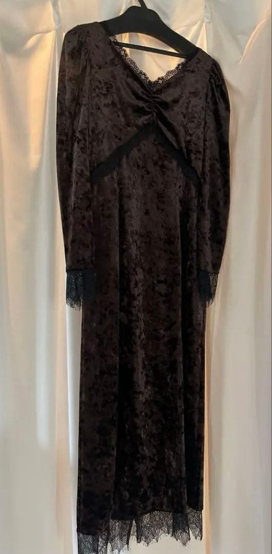 【etoll.】クラッシュベロアランジェリー風ドレス　S