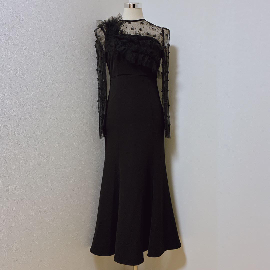 完売品　レジャ　フラワーモチーフアシンメトリーチュールマーメイドワンピースドレス