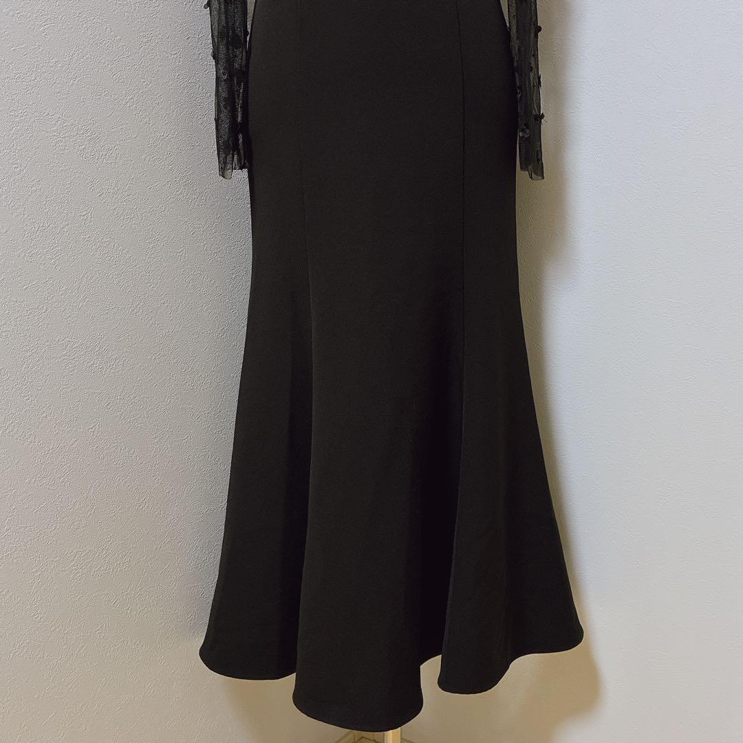 完売品　レジャ　フラワーモチーフアシンメトリーチュールマーメイドワンピースドレス