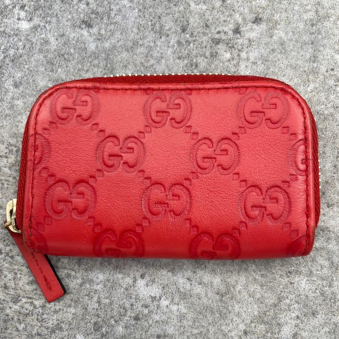 【美品】GUCCI　グッチ　ケース　レザー　赤　レッド　GG総柄