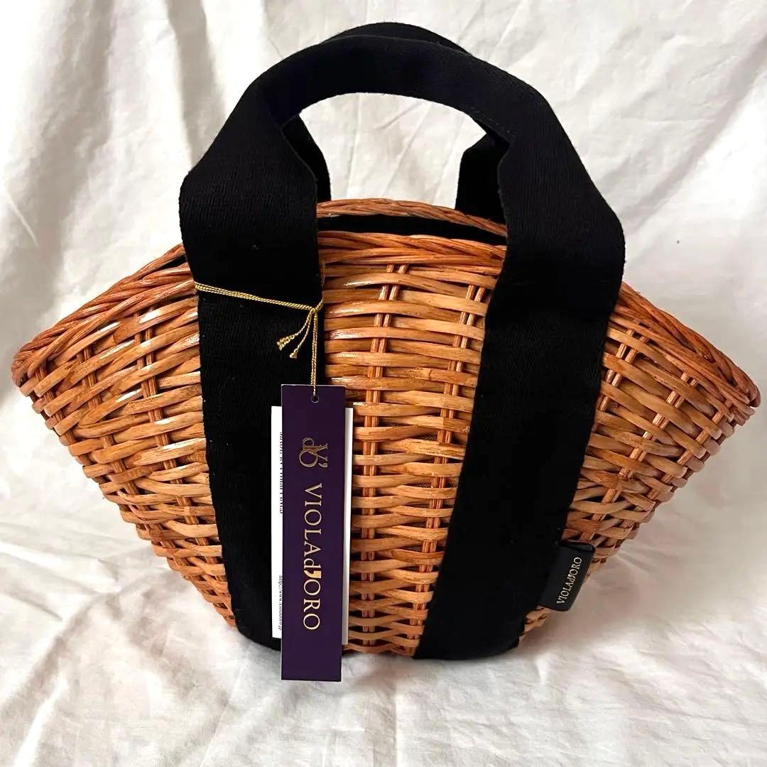 未使用品＊VIOLAd'ORO スプリットラタン ファー付きかごバッグ
