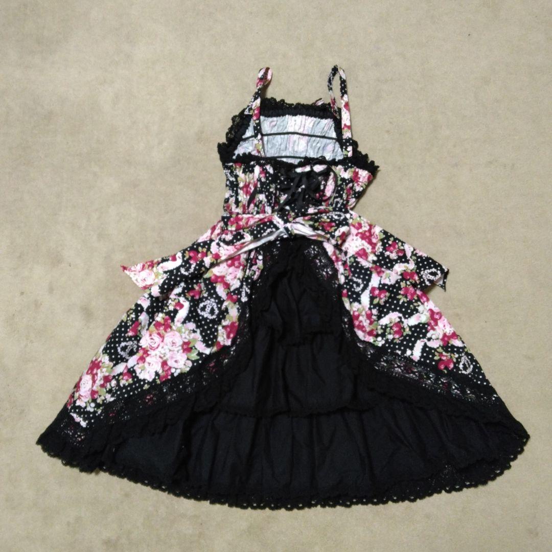 欠品あり　シュガーブーケ柄 シャーリングプリンセスジャンパースカート　黒