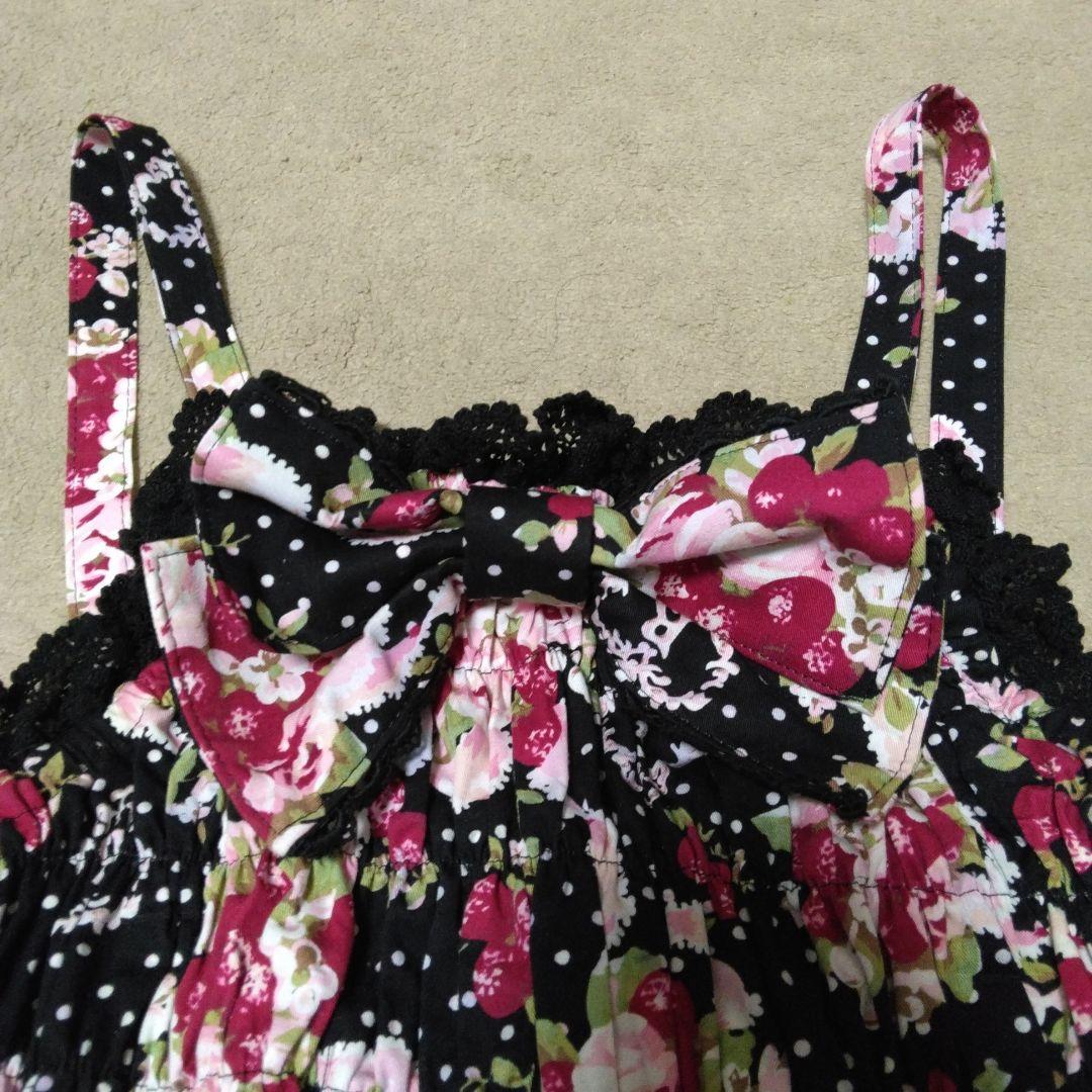 欠品あり　シュガーブーケ柄 シャーリングプリンセスジャンパースカート　黒