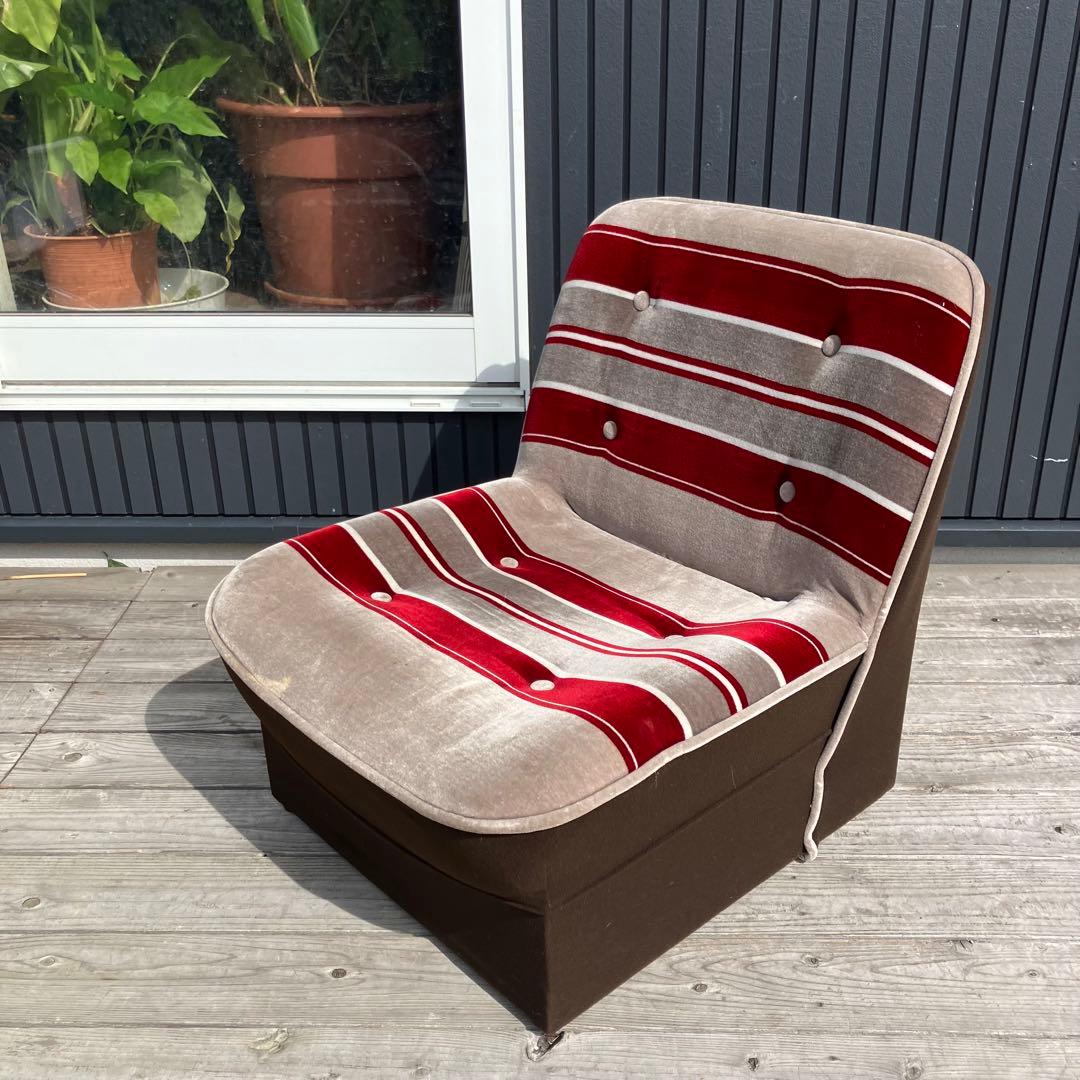 昭和レトロ ベロアストライプソファー  1人掛けソファー 当時物 ヴィンテージ