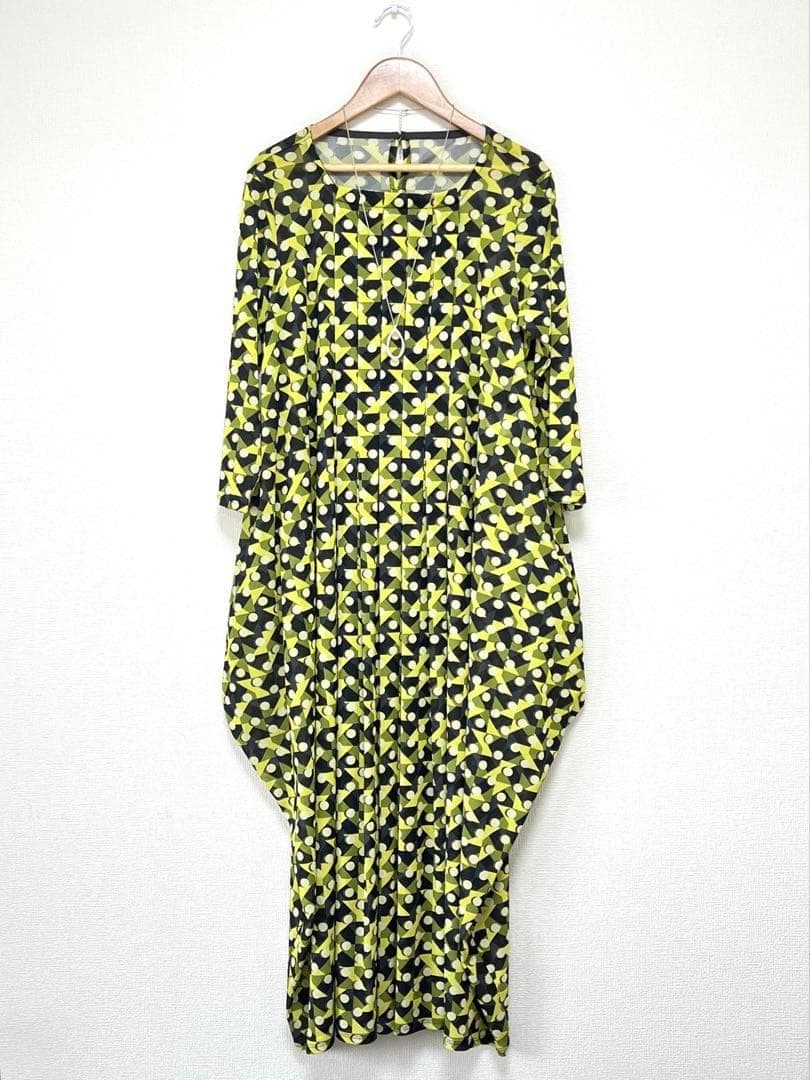 新品・75,900円☆ヒロココシノ/幾何プリントチュールジャージーワンピース