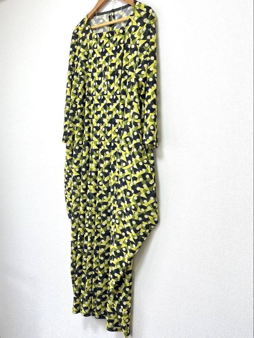 新品・75,900円☆ヒロココシノ/幾何プリントチュールジャージーワンピース