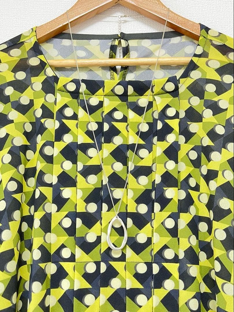 新品・75,900円☆ヒロココシノ/幾何プリントチュールジャージーワンピース