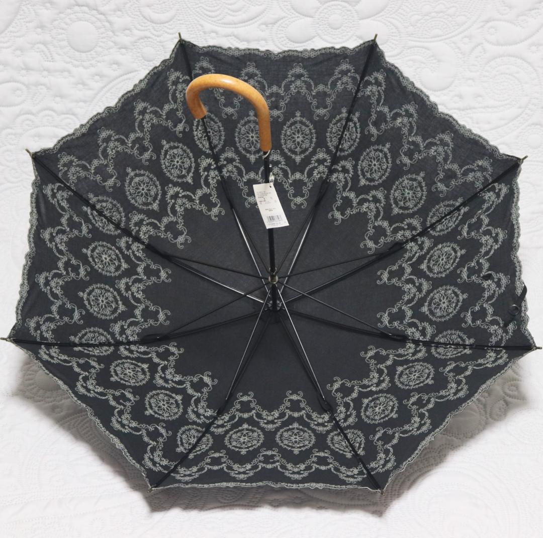 新品タグ付き【フォックスアンブレラ】長傘 英国製 繊細豪華刺繍 高級日傘 黒