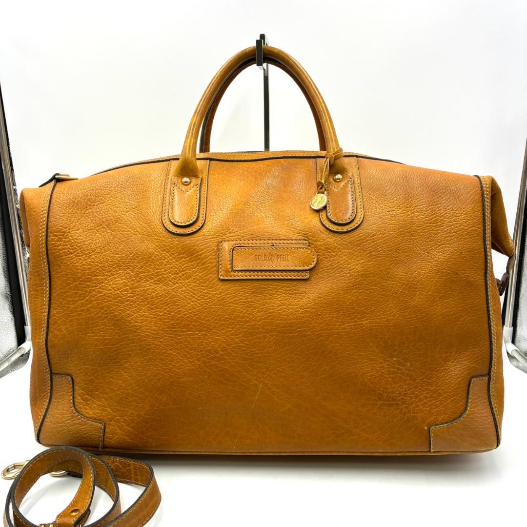ゴールドファイル 2way ボストンバッグ 大容量 レザー ライトブラウン