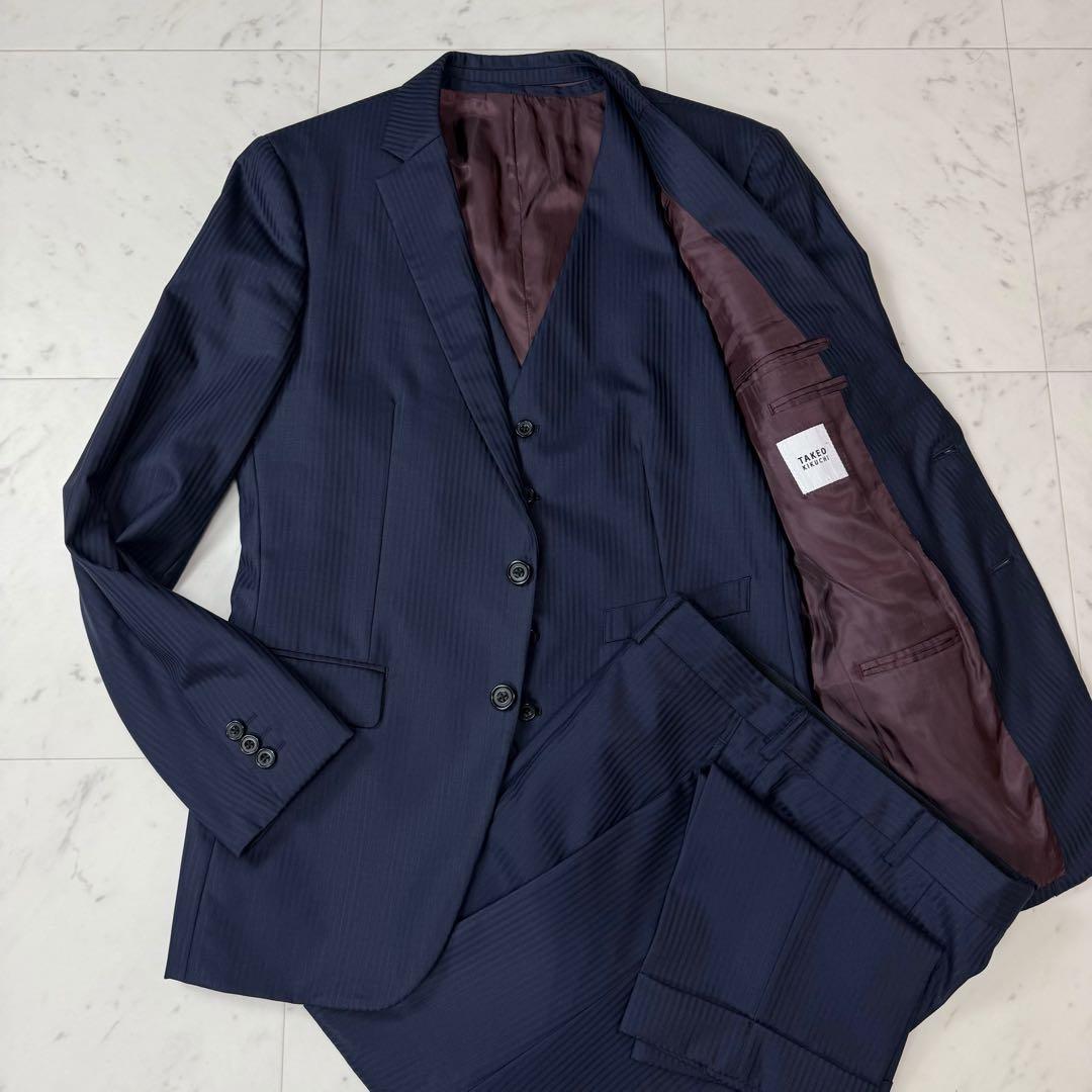 タケオキクチ 3ピース セットアップ スーツ ストライプ ネイビー サイズ3