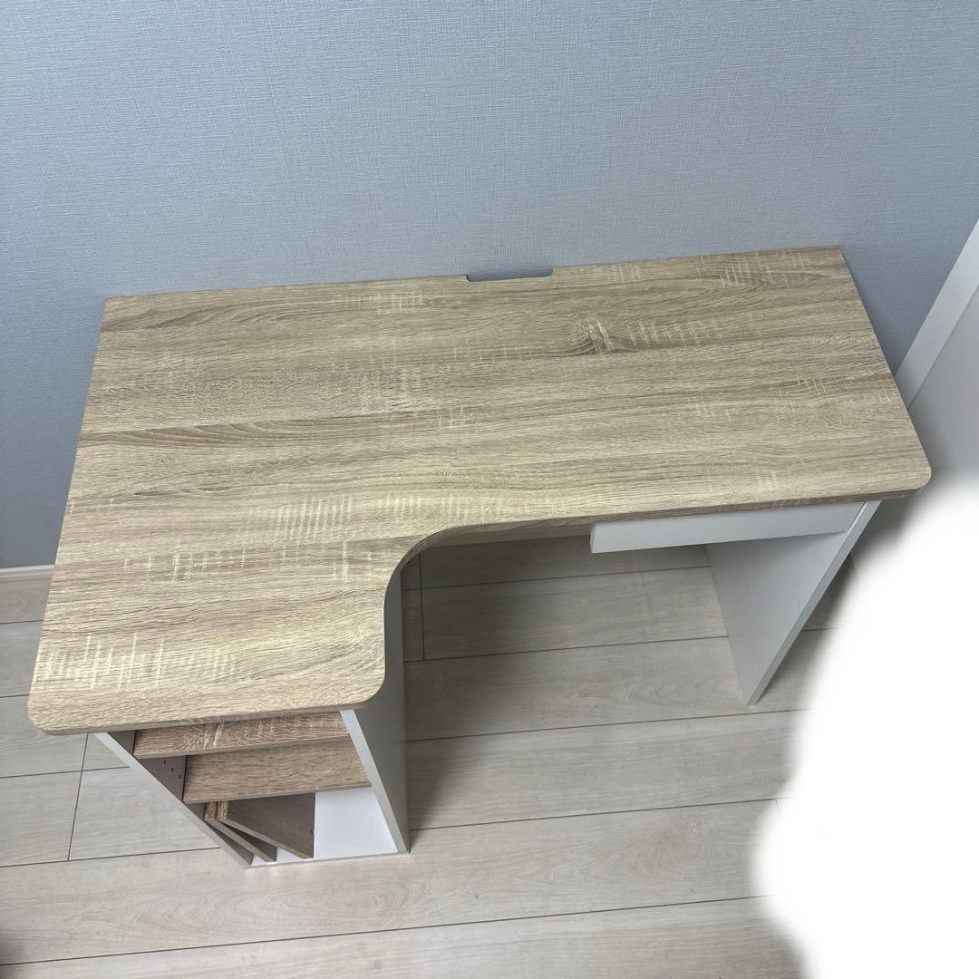 LOWYA(ロウヤ)パソコンデスクL字型、幅100cm、オーク/ホワイト