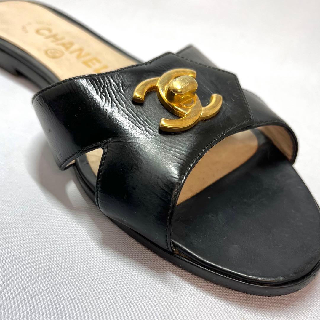 希少⭐︎CHANEL シャネル ココマーク ターンロック サンダル 黒 37.5