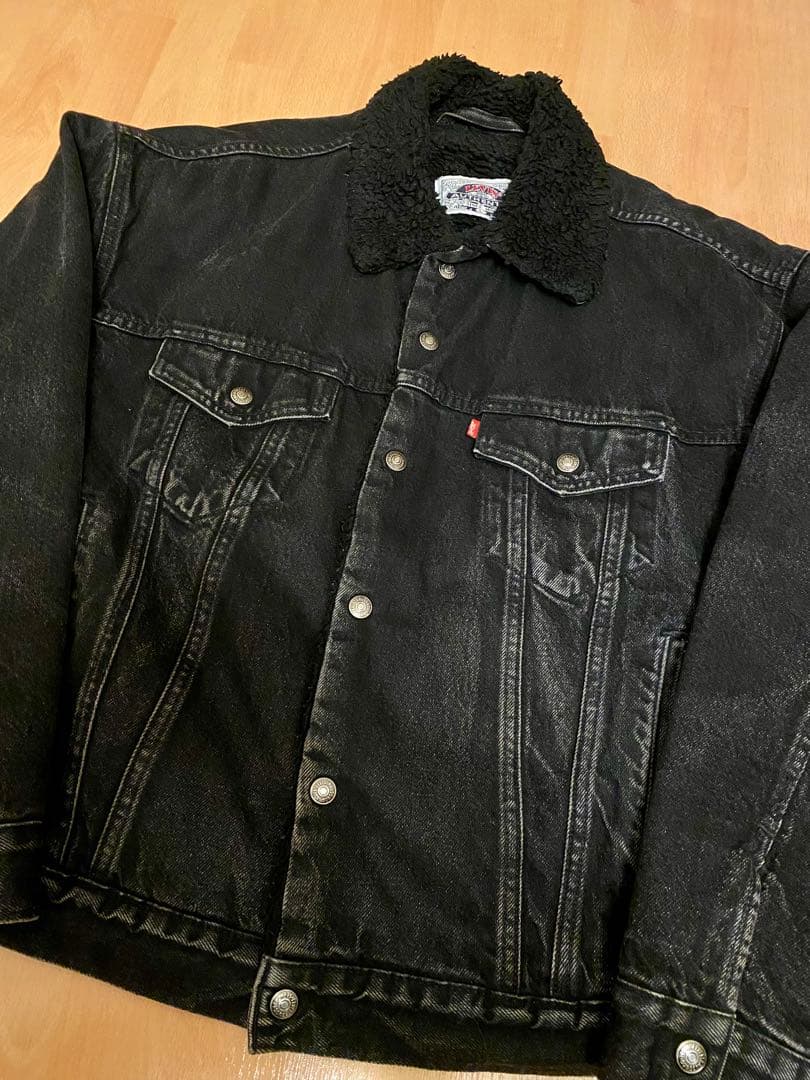 希少 90s リーバイス ブラック ボア シェルパ デニム ジャケット 古着