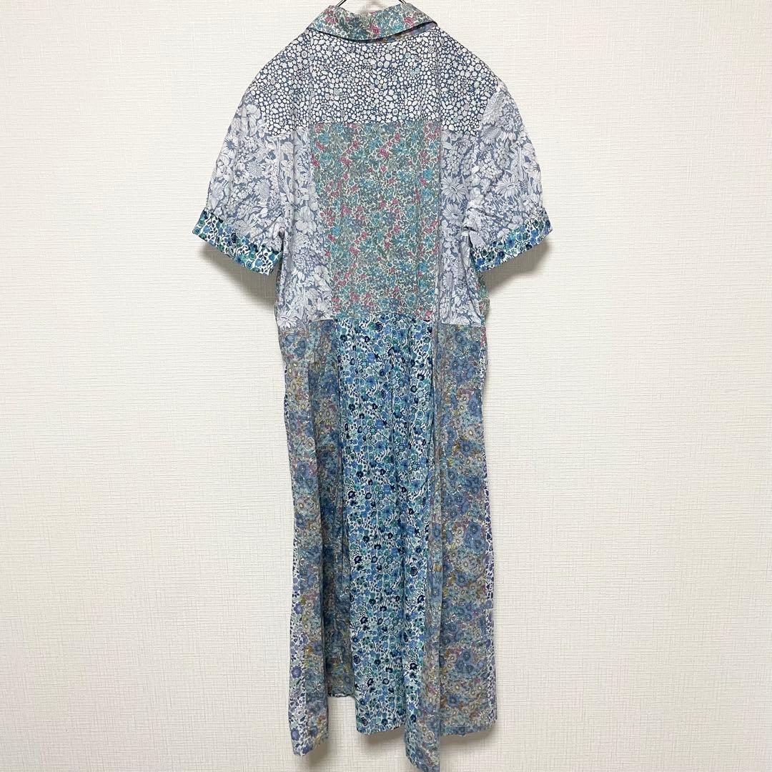 スキャパン 半袖 シャツワンピース【40】L相当 ブルー リバティ ナチュラル