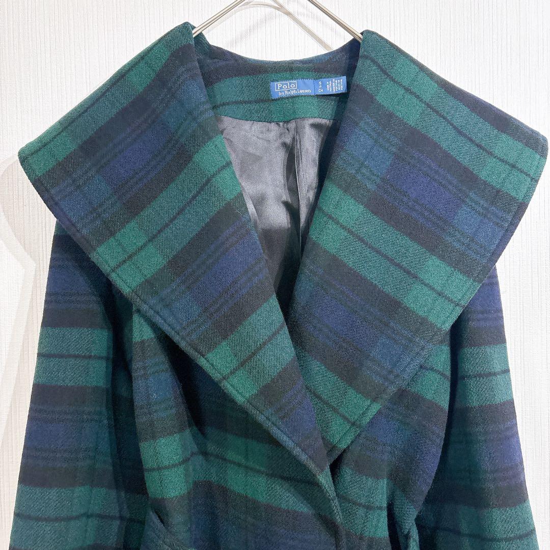 美品◇現行品　ポロラルフローレン　プラッドウールブレンドツイルラップコート