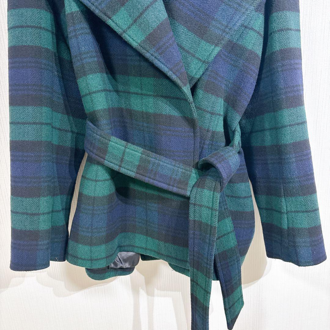 美品◇現行品　ポロラルフローレン　プラッドウールブレンドツイルラップコート