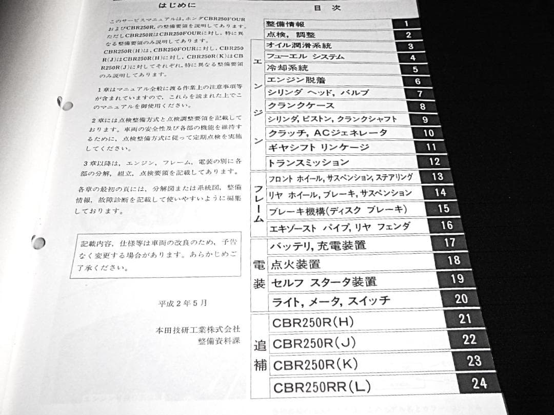 ホンダ CBR250F/ CBR250R/ CBR250RR サービスマニュル