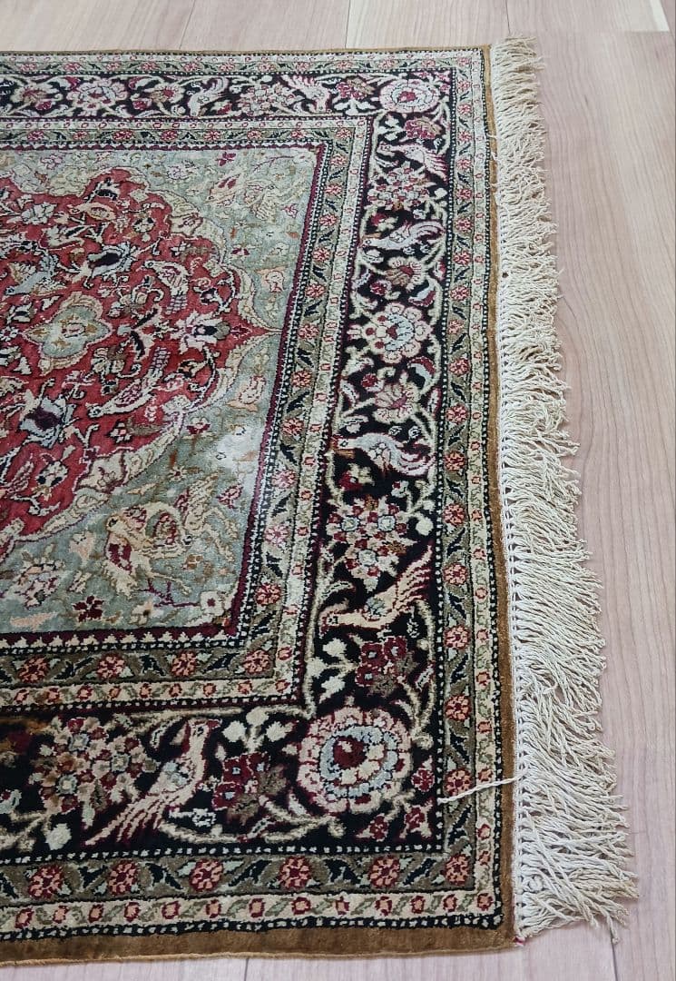 専用 Y3354 高級ペルシャ絨毯 クム シルク100% 手織り メダリオン