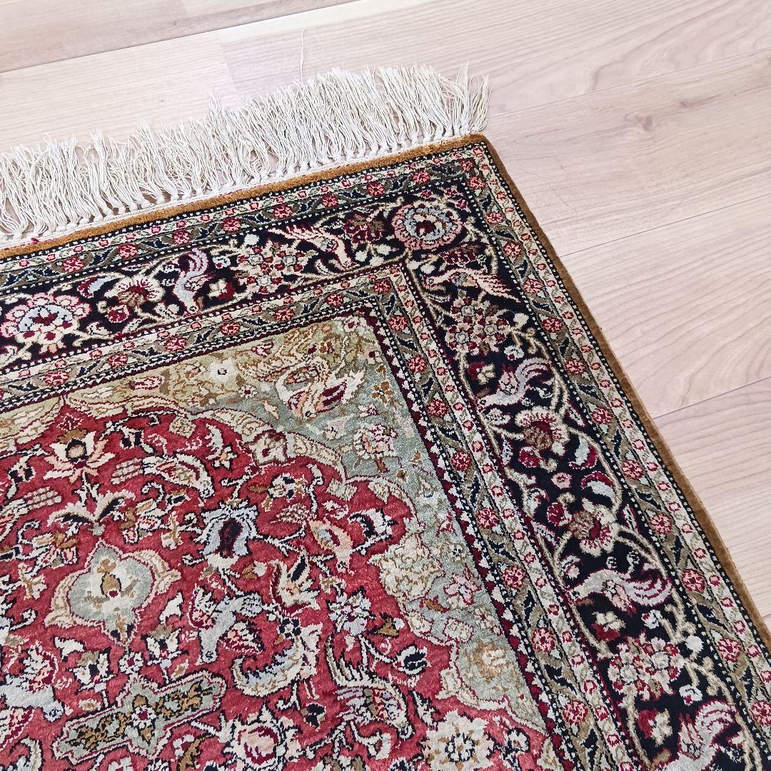 専用 Y3354 高級ペルシャ絨毯 クム シルク100% 手織り メダリオン