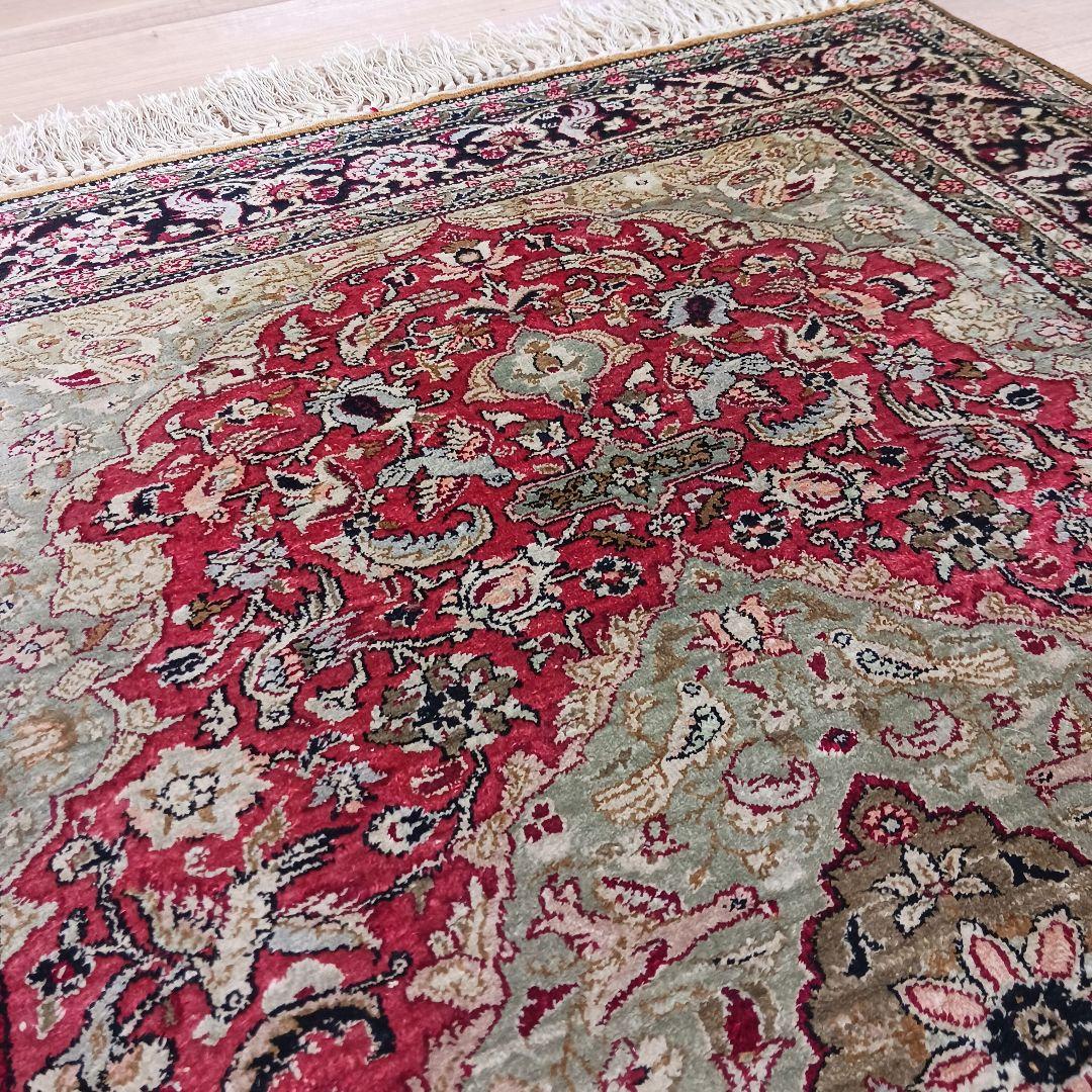 専用 Y3354 高級ペルシャ絨毯 クム シルク100% 手織り メダリオン