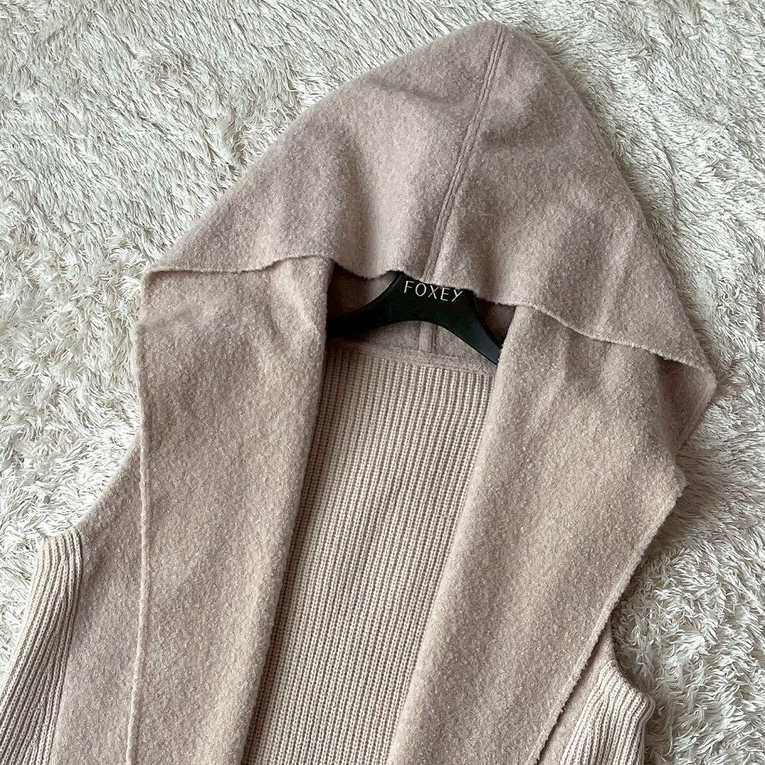 フォクシー カシミアウール ニットジレ ロングベスト フーディ ニットコート