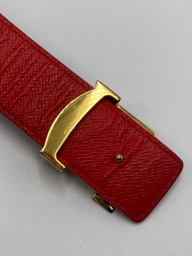 LOUIS VUITTON モノグラム　LV金具　ベルト　レッド　ブラウン