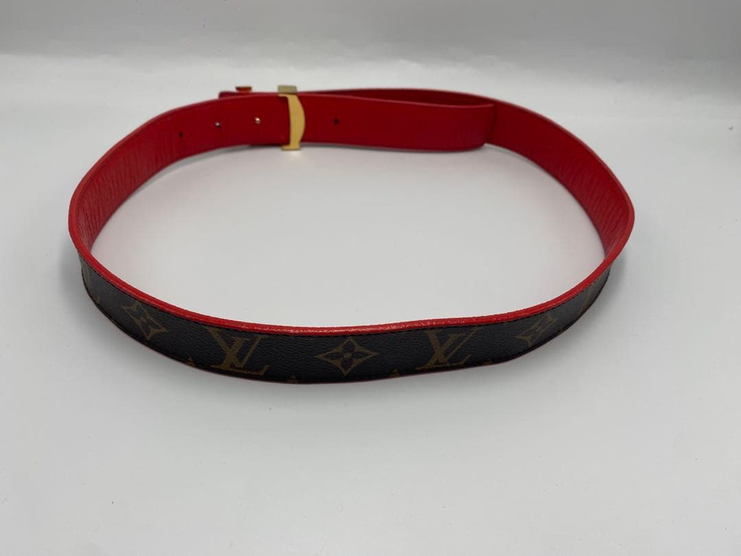 LOUIS VUITTON モノグラム　LV金具　ベルト　レッド　ブラウン