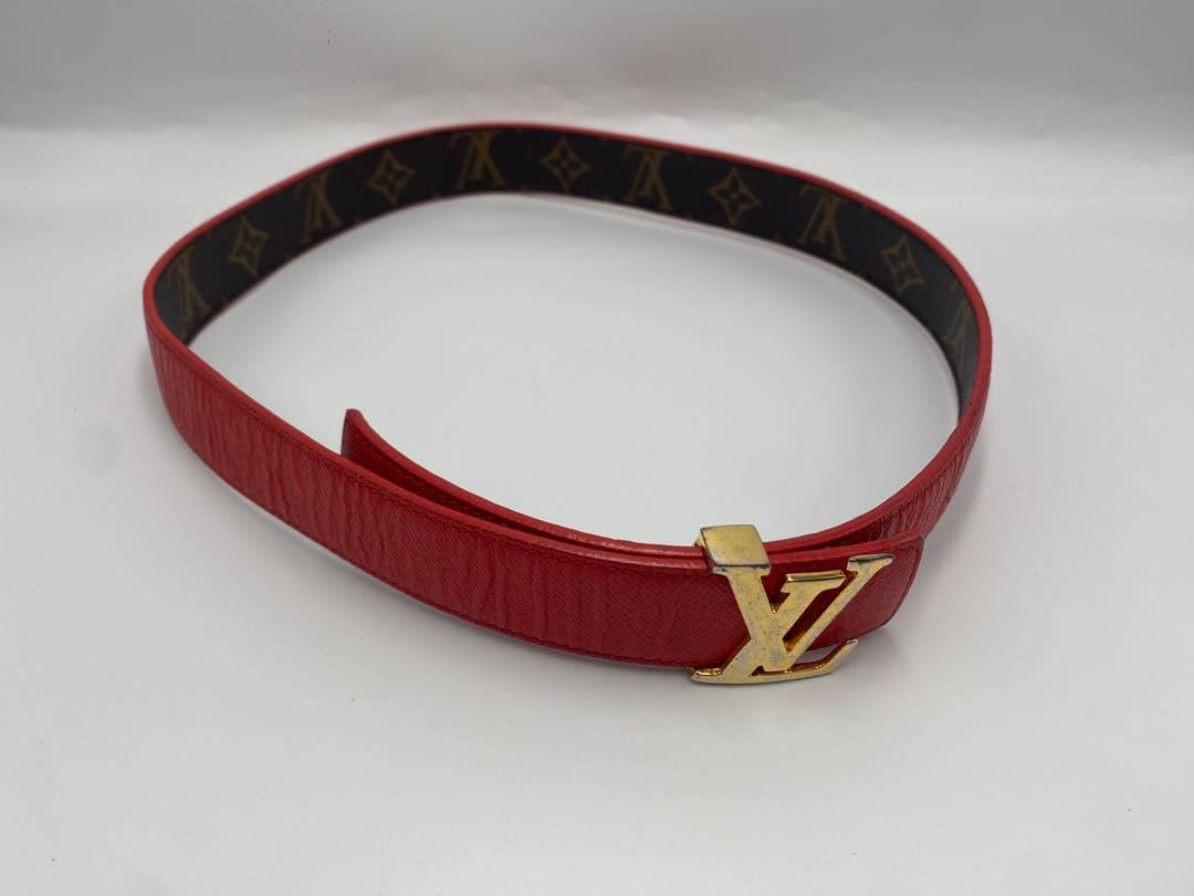 LOUIS VUITTON モノグラム　LV金具　ベルト　レッド　ブラウン