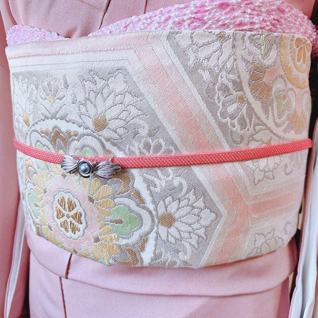 訪問着　一つ紋　フルセット　裄69 友禅 刺繍　卒業式　入学式　お宮参　袋帯 M