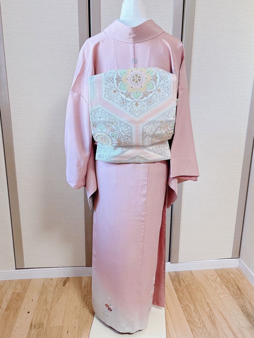 訪問着　一つ紋　フルセット　裄69 友禅 刺繍　卒業式　入学式　お宮参　袋帯 M