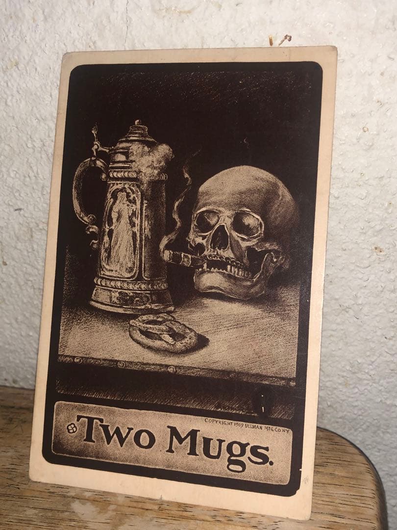 アンティーク1900s スカル　髑髏　骸骨 ポストカード　ビンテージ　死神　骨董