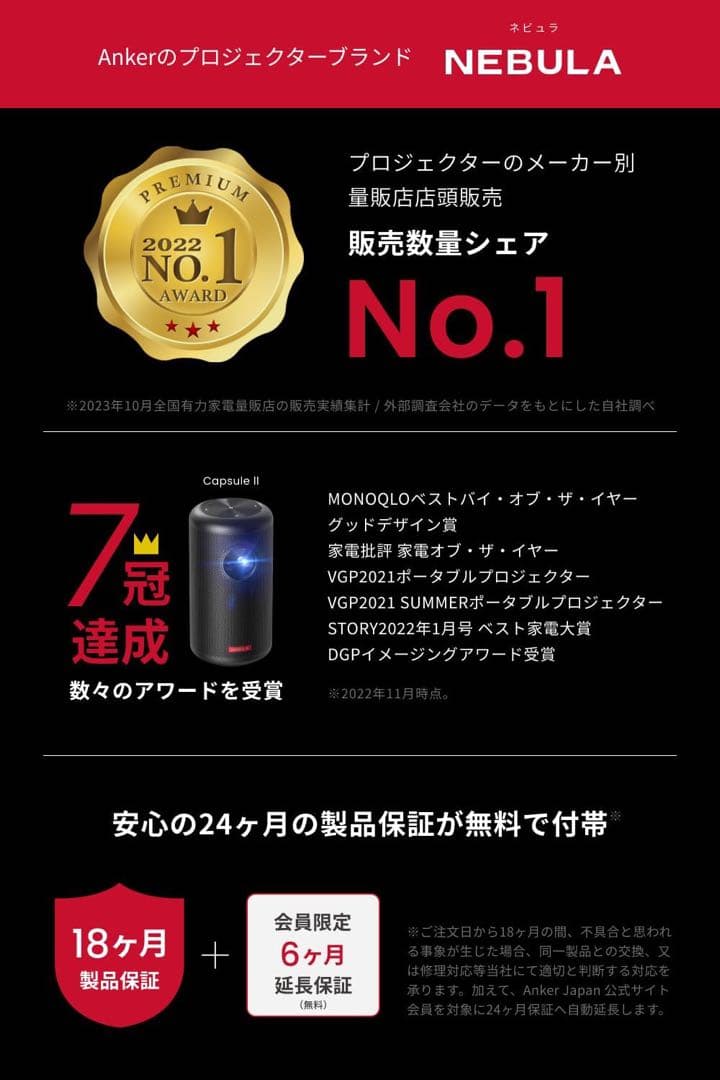 未使用品 NEBULA Capsule II モバイルプロジェクター