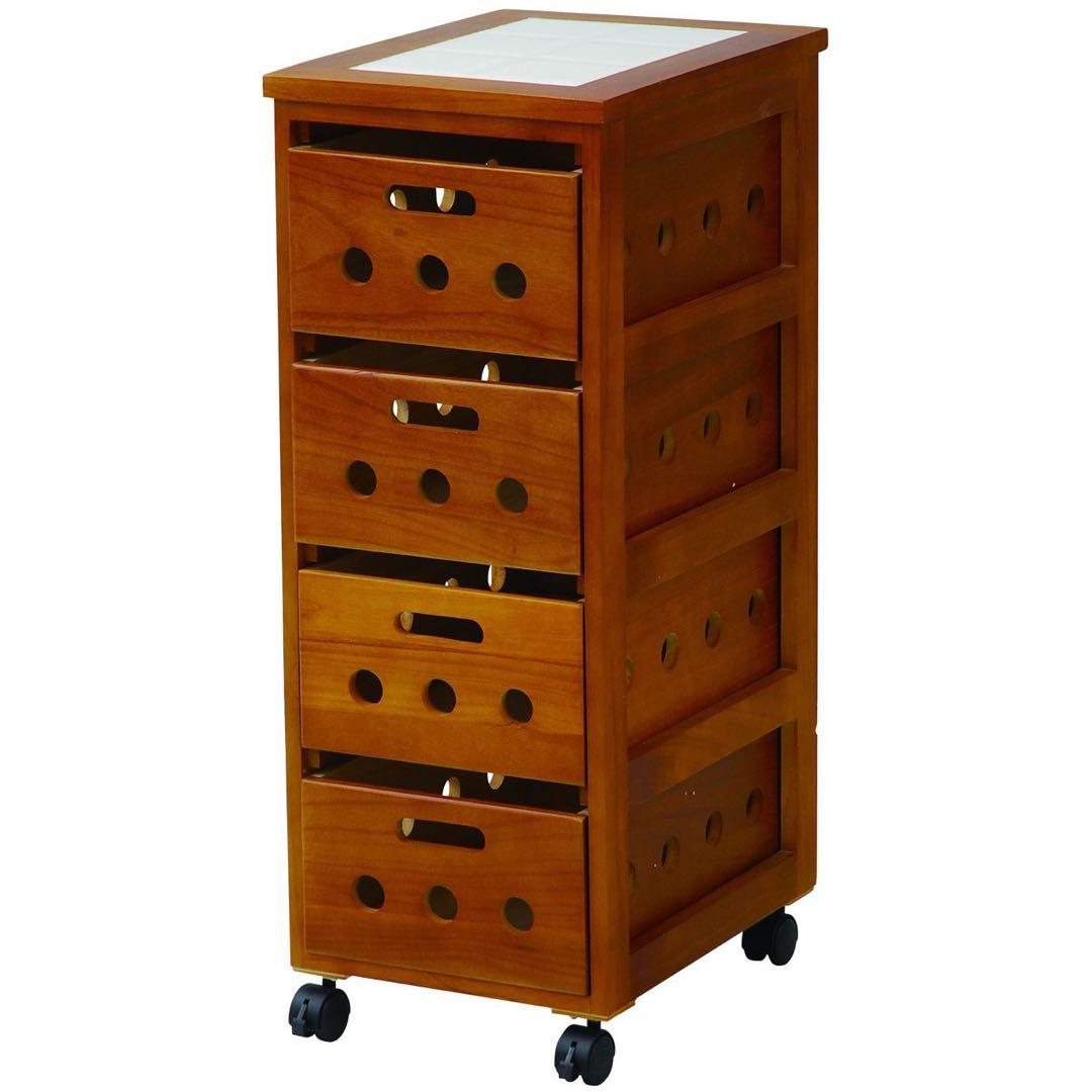 新品箱不良　山善　HYS-8030(OBR)野菜ストッカーワゴン キャスター付き