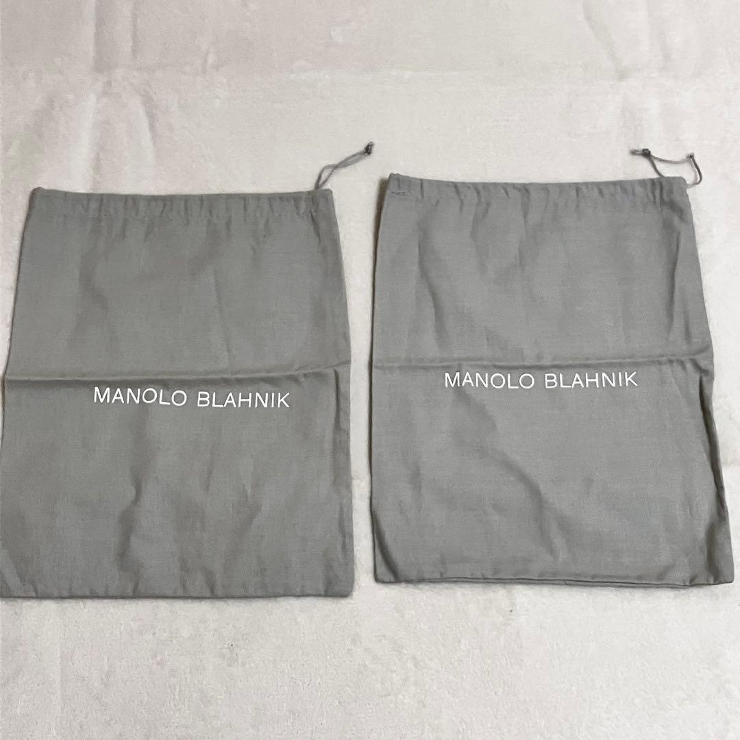 ★美品★マノロブラニク　パンプス　ハンギシ　ビジュー　ネイビー　38 フラット