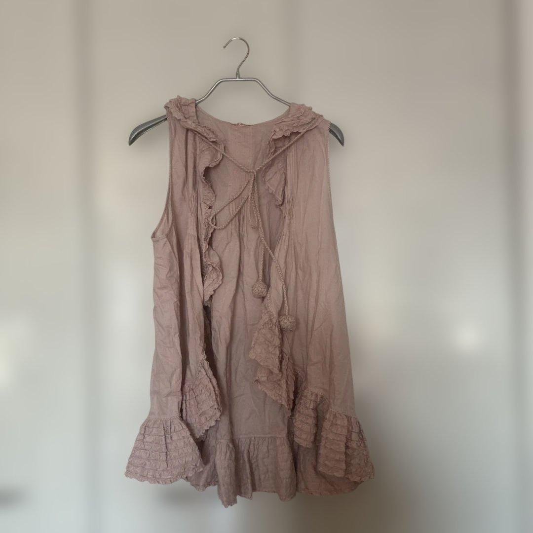 PINK HOUSE フリル付きノースリーガーディガン