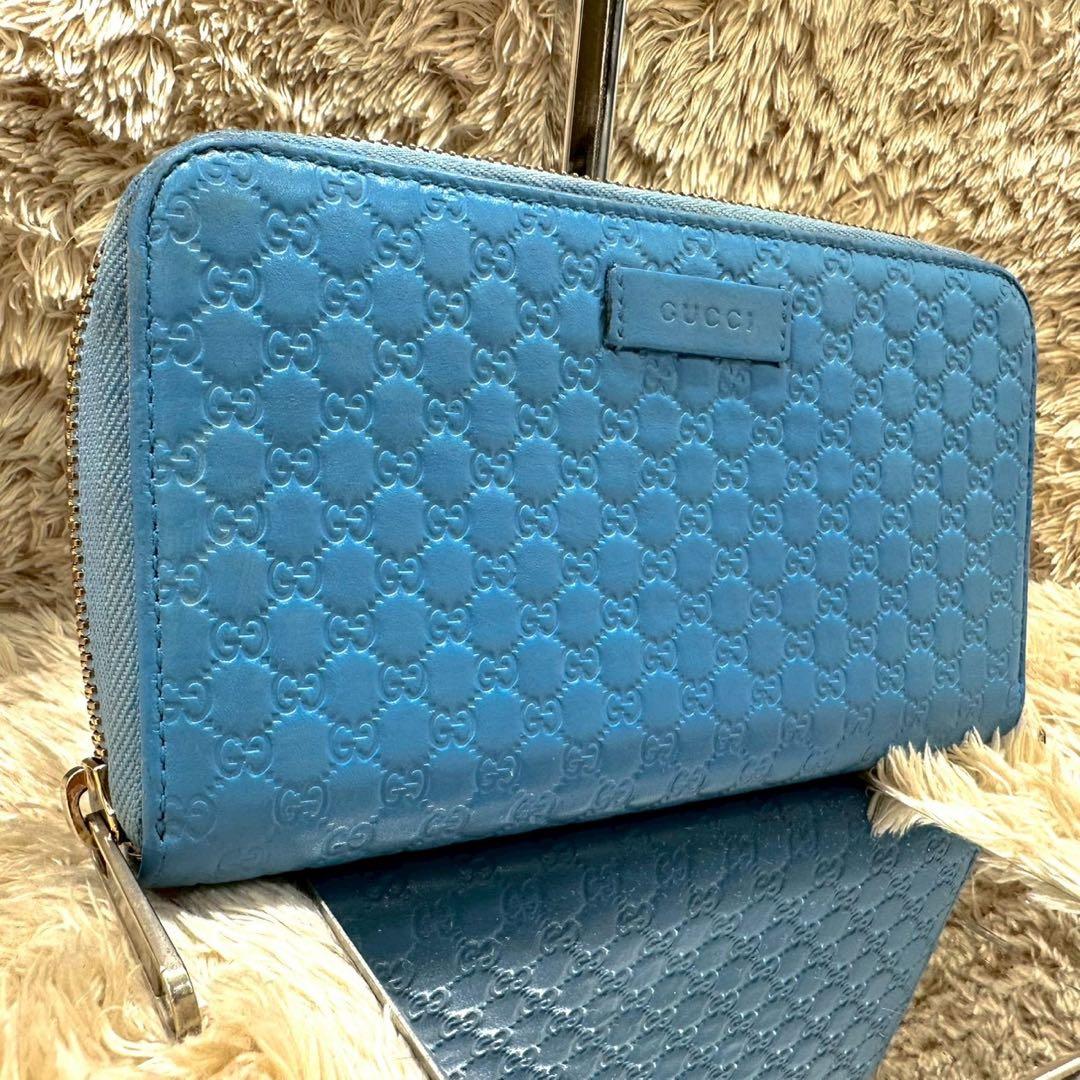 【美品】GUCCI グッチ マイクロシマレザー 長財布 ラウンドファスナー
