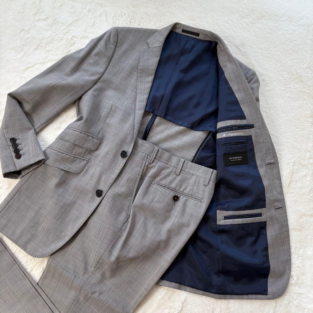 美品　バーバリーブラックレーベル　スーツ　セットアップ　グレー　チェック　36R