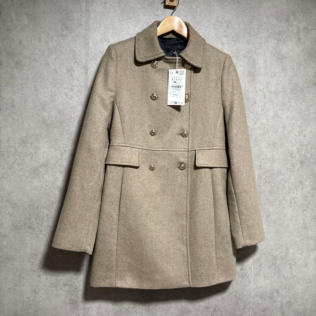 ZARA ウール混紡ショート丈ダブルブレストコート ライトミンク S