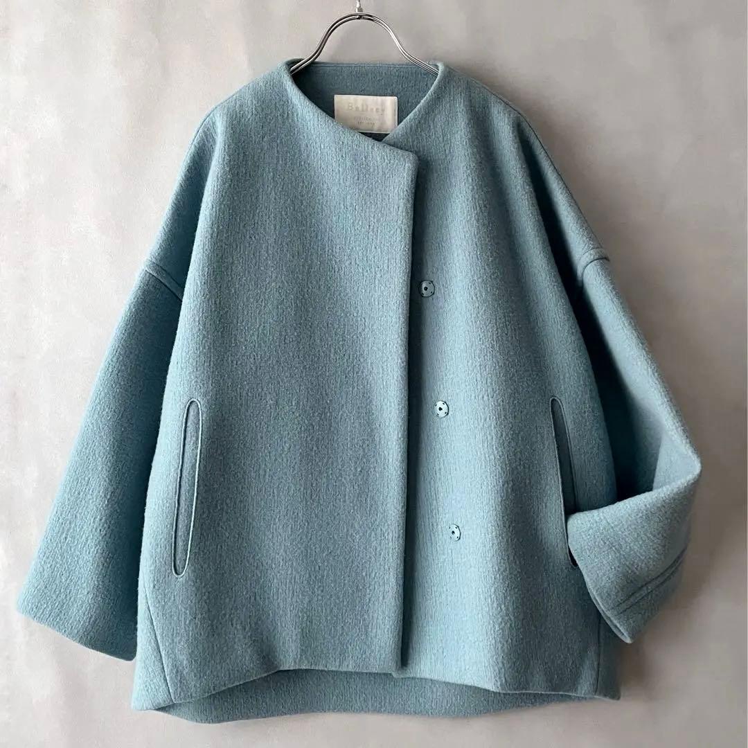 美品✨ボールジィ　5.2万　リップルメルトンノーカラーコート　ゆったり34 S