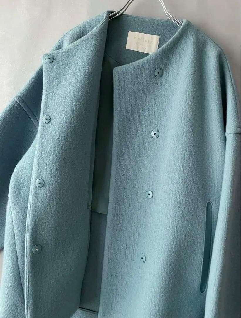 美品✨ボールジィ　5.2万　リップルメルトンノーカラーコート　ゆったり34 S