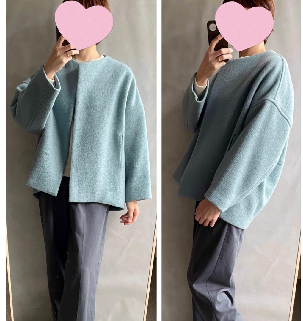 美品✨ボールジィ　5.2万　リップルメルトンノーカラーコート　ゆったり34 S