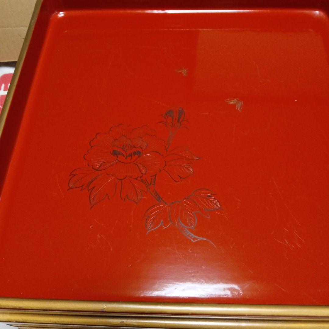 専用です！レトロ 本漆塗り お膳　足付き　4客　 寒冷紗張り